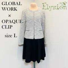 ★美品★ 11号 GLOBAL WORK(グローバルワーク)×OPAQUE.CLIP(オペーク)ライトグレー/黒 ノーカラージャケット ラメ糸混 フレアスカート ママースーツ セレモニースーツ 卒業式 入学式 七五三