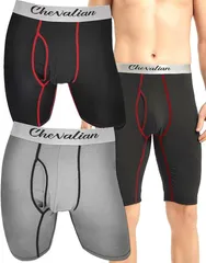 Chevalian(シュバリアン) 3Dソリッドロングボクサーパンツ ひざ上丈 前開き 通気 吸汗 レーヨン素材 メンズ 2枚セット( 2枚セットA,  S)