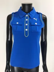【USED】PUMA プーマ ポリエステル ノースリーブ ポロシャツ ロゴ刺繍 胸ポケット ブルー 青 レディース M ゴルフウェア