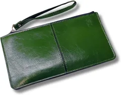 Capprecier 長財布 コンパクト財布 レディース ファスナー クラッチ スリムウォレット 薄型 軽い財布 札入れ PUレザー ストラップ おしゃれ(ダークグリーン)