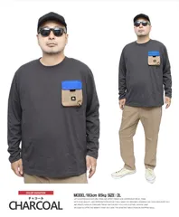 【新品】 【2L～5L チャコール】 LOGOS PARK(ロゴス パーク) 長袖Tシャツ メンズ 大きいサイズ ロゴ プリント ポケット付き ドライ クルーネック
