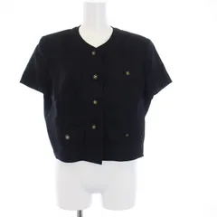 シャネル CHANEL ヴィンテージ ノーカラージャケット 半袖 ショート丈 ココボタン ココマーク 麻 リネン100％ 黒 ブラック /KHのサムネイル