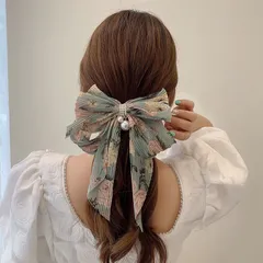 【新品】大きなリボンバレッタ　ブルー　ヘッドドレス　パール　ヘアピン　ギフト