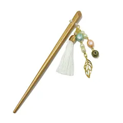 一本差し 髪飾り 成人式 振袖 前撮り 袴 浴衣 かんざし ゴールド パール 房 下がり リーフ 葉 ストーン パステル おしゃれ か No.10-0395