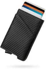 Carbon black [zepirion] キャッシュレスに最適化 クレジットカードケース 本革 スキミング防止 磁気防止 スライド式 スリム 薄型 アルミニウム メンズ レディース Quick Wallet 2 Leather (Carbon black