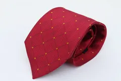 ヴァレンチノ ブランドネクタイ 格子柄 スクエア柄 シルク イタリア製 メンズ レッド Valentino 【中古】