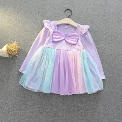 新作長袖　ディズニー　人魚姫　紫リボン　アリエル姫コスチュームワンピース　キッズ　女の子　ハロウィン仮装　クリスマスプリンセス　お誕生日プリンセスプレゼント