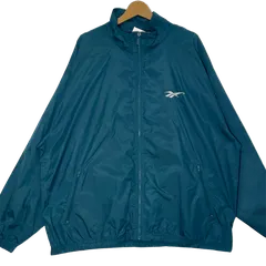 Reebok リーボック 90年代/90’s ナイロンジャケット フルジップ 長袖 バックプリント刺繡 ワンポイント刺繡 オーバーサイズ ビッグシルエット フィリピン製 Lサイズ グリーン