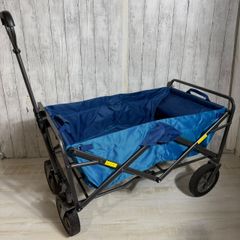 【値下げ交渉歓迎】キャリーワゴン アウトドア ワンタッチ組立式 大容量 折りたたみ式 スチールフレーム メッシュポケット付 青×紺系 2輪駆動 カバー付 即購入OK