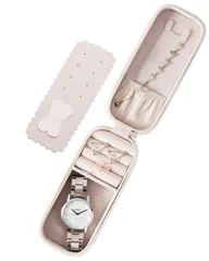 【在庫セール】小さな宝石箱トラベルジュエリーボックスポータブルジュエリーボックスMINIジュエリーボックスジュエリーストレージボックスPUジュエリーボックス (ベージュ)