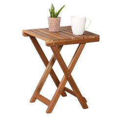ナチュラル アウトドア 幅35cm×奥行35×高さ44cm 天然木 ガーデンテーブル 折りたたみ サイドテーブル 79499 不二貿易