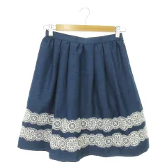 クミキョク 組曲 KUMIKYOKU スカート フレア ひざ丈 刺繍 花柄 フェミニン 1 紺 ネイビー /AO20
