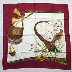 2508-266｜美品｜セリーヌ スカーフ レッド トリオンフ コイン