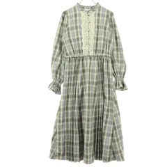 美品 axes femme アクシーズファム チェック柄 長袖 ロングワンピース M ブルー レディース 古着