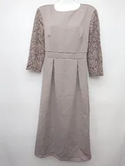 ◇ ◎ ●未使用● M y u ミュー タグ付き レース切替 七分袖 膝丈 ワンピース サイズ36(S) グレー ブラウン系 レディース P  【1406110000722】