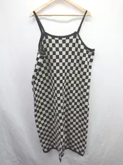 ◇ ⊂ SMILE LAND チェック柄 キャミソール ロング ワンピース サイズ4L ブラック オフホワイト系 レディース E  【1506230023547】
