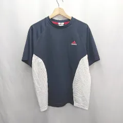 ◇ ⊂ adidas アディダス ロゴプリント メッシュ素材 半袖 Ｔシャツ サイズ0 ネイビー ホワイト系 メンズ E  【1502060005906】