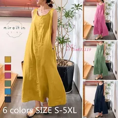 綿麻ワンピース タンクワンピース ロングワンピース マキシワンピース Uネック Aライン キャミソール リネン ゆったり 大きいサイズ展開 ポケット  vii5x633119