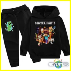 マインクラフト 長袖 パーカー 100 110 120 130 140 150 160 黒ブラック セットアップ トレーナー上下セット 男の子 ゲーム 服 キッズ 子供 minecraft マイクラ PB050 mc7