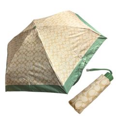 コーチ COACH 傘 折り畳み 日傘 晴雨兼用 小物 かさ UVカット 遮光 シグネチャー ミニ アンブレラ C4322 SVWSS ライトカーキ×ソフトグリーン