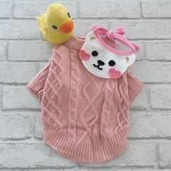 ✿秋冬新作✿ ピンクのケーブルニット♥スタイ付き♥ Sサイズ