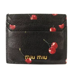ミュウミュウ miumiu カードケース 定期入れ チェリー柄 総柄 黒 /MMのサムネイル
