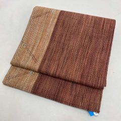 名古屋帯 長尺 なごや帯 八寸 紬地 帯 中古 リサイクル ブラウン 全体柄 普段着 紬 小紋 正絹 ハンドメイド 3040