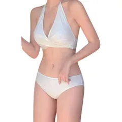 [AQUA Marine] ホルターネック ビキニ レディース クロスデザイン インスタ映え 華奢見え 盛れる水着 メリハリボディ 2点セット 大人 かわいい ビーチ ナイトプール (S, ホワイト) [ホワイト] [S]