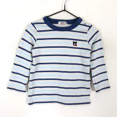 ミキハウス ダブルビー ダブルB MIKIHOUSE DOUBLE.B Tシャツ ロンT ボーダー柄 ロゴ くま 刺繍 肩ボタン コットン 長袖 90 グレー マルチカラー 男の子 KIDS