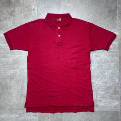 【70s・日本製】 Hanes  シングルステッチ  レッドフラッグ タグ  ポロシャツ  M size  赤  フェードレッド  無地  ヘインズ  半袖  襟  古着