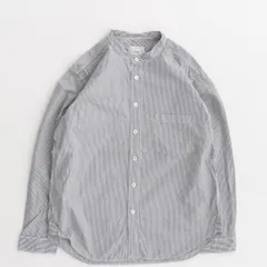 RINEN リネン 80/2ダウンプルーフ スタンドカラーシャツ 71.ストライプ シロ×ネイビー 長袖 SHIRT 平織 新品のサムネイル