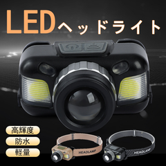 LEDヘッドライト 充電式 防水設計 ヘルメット装着可 軽量モデル アウトドア キャンプ 釣り 防災 屋外用 Type-C充電