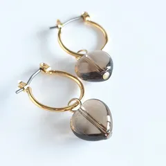 スモーキークォーツ♡2way フープ ピアス/イヤリング