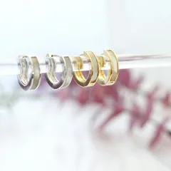 フープピアス レディース メンズ シンプルカラーにシェルのホワイトライン シルバー ゴールド メール便 送料無料 プレゼント 秋冬 大人気