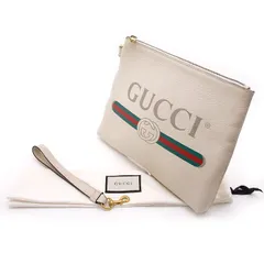【 良品 】GUCCI グッチ クラッチバッグ プリント レザー 572770 ホワイト系 イタリア製 ヴィンテージ セカンドバッグ ヴィンテージ 白 ウェビング メンズ レディース ユニセックス ブランドバッグ ポーチ 中古