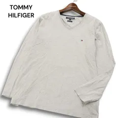 TOMMY HILFIGER トミーヒルフィガー 通年 ロゴ刺繍★ 長袖 Vネック カットソー ロンTシャツ Sz.L メンズ 灰