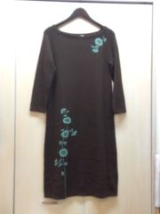 M24　シビラ　ニット刺繍ワンピース　焦げ茶