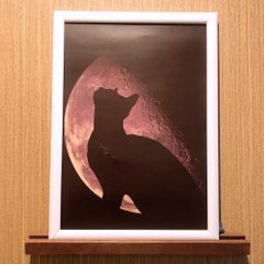 182:満月の夜　なら　　　   猫  パロディアート  ポスター フレーム付き