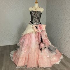 佐々木希コレクション　カラードレス　　ピンク　ブラックレース　Mサイズ