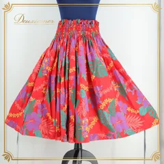 【フラダンス衣装】レッド系 パウスカート 赤 紫 緑 黄 プルメリア柄 花柄 鮮やか パープル系 グリーン系 イエロー系 フラダンス 衣装 スカート 花柄 スカート 鮮やか カラフル パウスカート ハワイアン ダンスウェア プルメリア模様 ウエストゴム