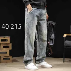 [40 215 ]秋冬 コーデ メンズ  服 シンプル ファッション オシャレ 大人 かっこいい 大きいサイズ ストリート 紳士服 ライト ウォッシュ ストレート ジーンズ ワイド レッグ ロング パンツ 