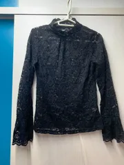 R83【レース インナー トップス シースルー 薄手 】 チュールレース ハイネック レースブラウス インナーシャツ 重ね着風 長袖 透け  大人セクシーインナー ブラウス 柔らかい（ア-3）