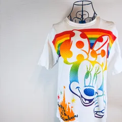 Disney ディズニー TOKYO RESORT ミニーTシャツ レインボー ホワイト コットン 半袖 Lサイズ【USED】【古着】【中古】745