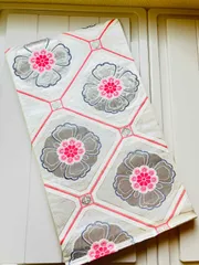 袋帯 正絹 / 銀色系 シルバー系 / 豪華な柄 亀甲柄 草花文 幅約31cm 着物帯 TCS着物 W51