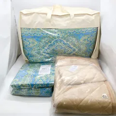 ◎I532【未使用】西川 羽毛布団セット 敷パッド ピローパッド 掛布団カバー 羽毛掛布団 シングルロングサイズ SL 青色 ペイズリー Polish White Duck Down(ma)