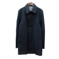 エディフィス EDIFICE ステンカラーコート シングル 総裏地 ストライプ ウール カシミヤ混 44 M 紺 ネイビー /MN