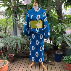 アフリカ布 青×白 ツバメ柄 浴衣 - メルカリ
