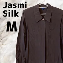 K-705  jasmi silk 長袖 トップス 肩パッド入り 普段着 部屋着 パジャマ 通勤 ブラウス ブラウン 茶色 M 絹 シルク 100%