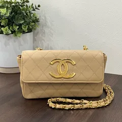 [希少人気]シャネル マトラッセ ヴィンテージチェーンショルダー デカココマーク ショルダーバッグ 斜め掛け プッシュロック式 ベージュカラー 本店修理済み CHANEL