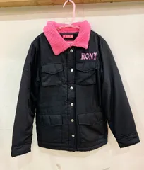 38★RONI/ロニィ ロゴ刺繍中ボアジャケット キッズ 女の子用 ブラック×ピンク Lサイズ バッグ刺繍 アウター ジャケット USED ★